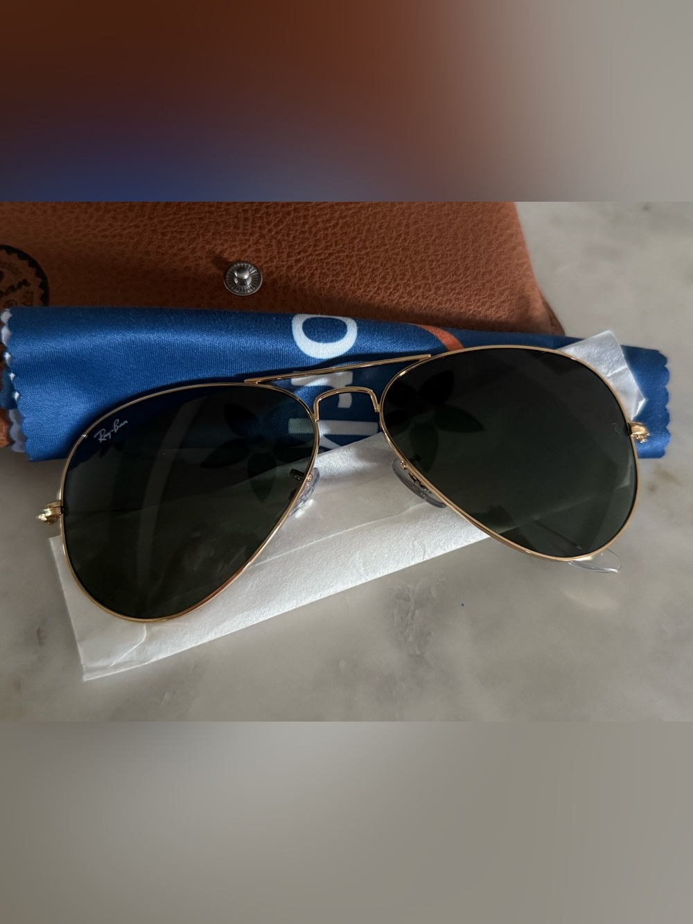 Ray-Ban Gold Frame Aviator Sunglasses with Dark Green Lenses